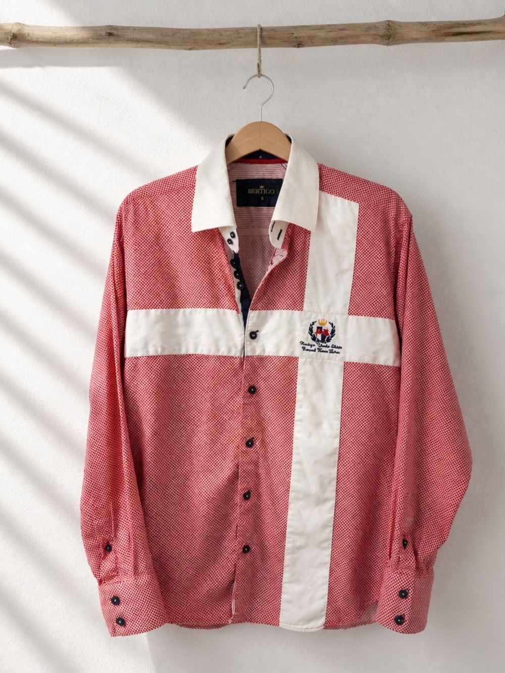 Bertigo Red White Geometric Yacht Club Button Down Shirt Size Small Men’s